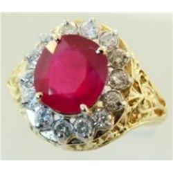 Ruby Ring 3.28 carat Diamond .62Carat 14k Y/g