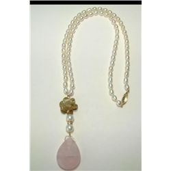 Pearl Necklace&Rose Quartz, Agate 14kY/g-F