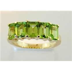 Peridot Emerald Shape Ring 3.75 Carat  14k Y/g