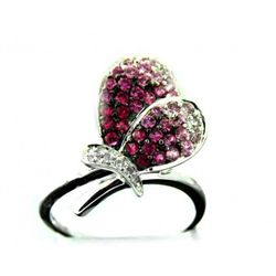 Pink Sapphire Butterfly Ring .90Ct 14k W/g