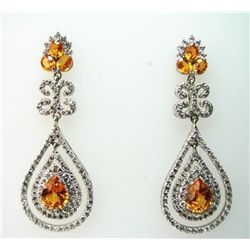Earring Citrine- Creation Dia:24.72Ct 14k W/g Over