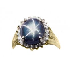 Blue Star Sapphire Ring: 3.57Ct: Dia.50Ct 14k Y/g
