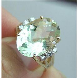 Green Amethyst Ring: 6.58Ct Dia: .40Ct 14k Y/g