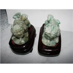 2 Antique Handmade Caved Jade Chinese Fool Dog