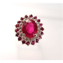 Natural Ruby Diamond Ring 7.03Ct 14k White Gold