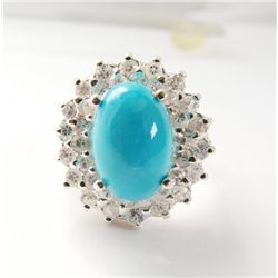 Natural Turquoise Diamond Ring 5.22Ct 14k W/g