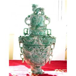 Antique Handmade Chinese Caving Jade Vase