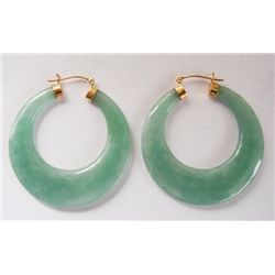 Natural Green Jadeite Jade Hoop Earring 14k Y/g