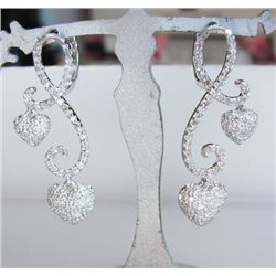 Double Heart Diamond Earring 1.42Ct 18K W/G