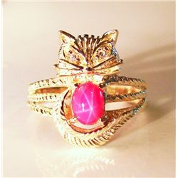 Natural Star Ruby Diamond Cat Ring 1.05Ct 14k Y/g