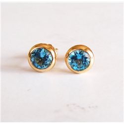 Swiss Blue Topaz Stud Earring 3.10Ct 14k Y/g