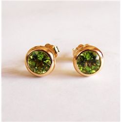 Natual Peridot Stud Earring 3.10Ct 14k Y/g