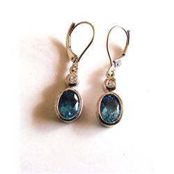 Diamond-Blue Topaz Dangle Earring 4.36Ct 14k W/g