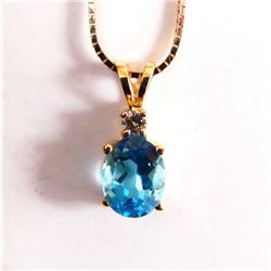 Diamond-BlueTopaz Pendant 2.34Ct 14k Y/g