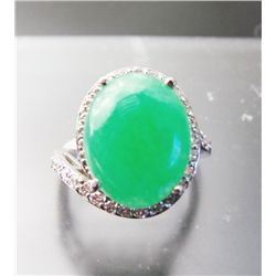 Diamond-Jadeite Jade Ring 13.95Ct 14k W/g