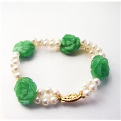 Culture Pearl-Jadeite Jade Bracelet SZ 7