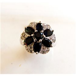 Sapphire&Creation Diamond Ring 6.84Ct 18k W/g Overlay