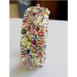 Natural Multi Sapphire Bangle 68.52CT 18k W/g Overlay