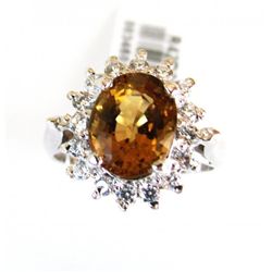 Lemon Topaz Creation Dia Ring 3.92Ct 18k W/g Overlay