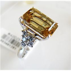 Lemon Topaz Creation Dia Ring 7.15Ct 18k W/g Overlay