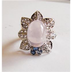 Rose Quartz-W/ Topaz-Saph Ring 10.07Ct 18kW/g Over