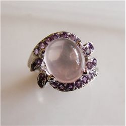 Rose Quartz-Amethyst Ring 8.42Ct 18k W/g Overlay