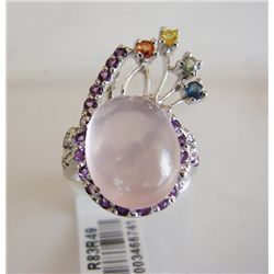 Rose Quartz-Amethyst Ring 15.56Ct 18k W/g Overlay