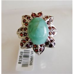 Green Chrysoprase-Garnet Ring 9.82Ct 18k W/g Overlay