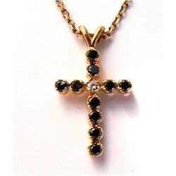 Black&White Diamond Cross Pendaent 1.31Ct 14k Y/g