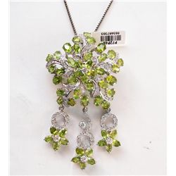 Peridot Pendant 30.01Ct 18k W/g Overlay 925 Silver