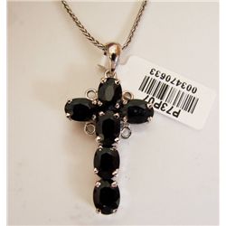 Natural Sapphire Cross Pendant 7.22Ct 18k W/g Overlay