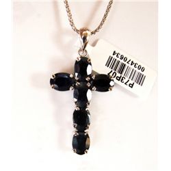 Natural Sapphire Cross Pendant 7.20Ct 18k W/g Overlay