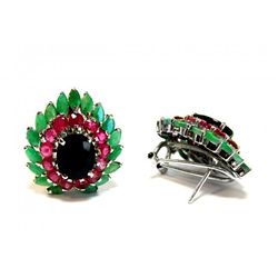 Natural Gems Multicolor Earrings 12.20Carat 18k W/g Ove