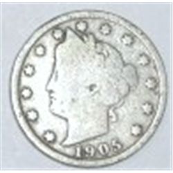 1905 LIBERTY HEAD "V" NICKEL RED BOOK VALUE IS $3.00+ *NICE EARLY VERY GOOD GRADE NICKEL*!!