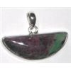 STERLING SILVER .925 *RUBY ZOISITE* BEAUTIFUL LARGE HALF MOON SHAPE PENDANT TOTAL WEIGHT IS 6.13 G!!
