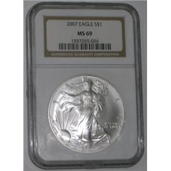 2007 CERTIFIED 1oz SILVER EAGLE *CERTIFIED BY NGC MS-69*!! SILVER EAGLE CAME OUT OF SAFE!!