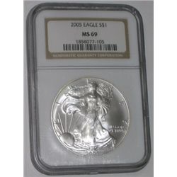 2005 CERTIFIED 1oz SILVER EAGLE *CERTIFIED BY NGC MS-69*!! SILVER EAGLE CAME OUT OF SAFE!!
