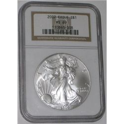 2002 CERTIFIED 1oz SILVER EAGLE *CERTIFIED BY NGC MS-69*!! SILVER EAGLE CAME OUT OF SAFE!!