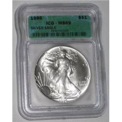 1986 RARE 1ST YEAR CERTIFIED 1oz SILVER EAGLE *CERTIFIED BY ICG MS-69* SILVER EAGLE CAME OUT OF SAFE