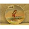 Image 1 : Small dish approx 4" diameter with unsigned painted centre of girl and dog on foreshore £50 - 80...