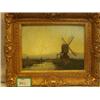 Image 1 : Early 20th century oil on canvas, approx. 9x13" entitled 'Sunrise by the Windmill' by Jan Knikker...