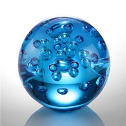ART GLASS BLUE BUBBLE SPHERE 3.5" DIA