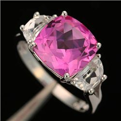 Created Pink Sapphire & 10K White Gold Ring