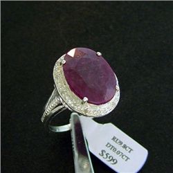 Large 9.8 ct. Genuine Ruby and Diamond Ring in Sterling Silver