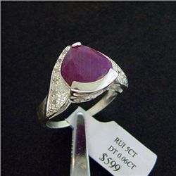 Large 5 ct. Genuine Ruby and Diamond Ring in Sterling Silver