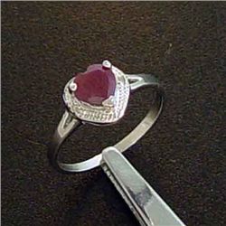 Genuine Ruby Heart and Diamond Sterling Silver Ring