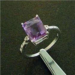 Genuine Amethyst and Diamond Sterling Silver Ring