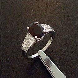 Genuine Garnet and Diamond Sterling Silver Ring