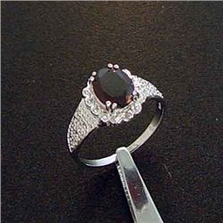 Genuine Garnet and Diamond Sterling Silver Ring