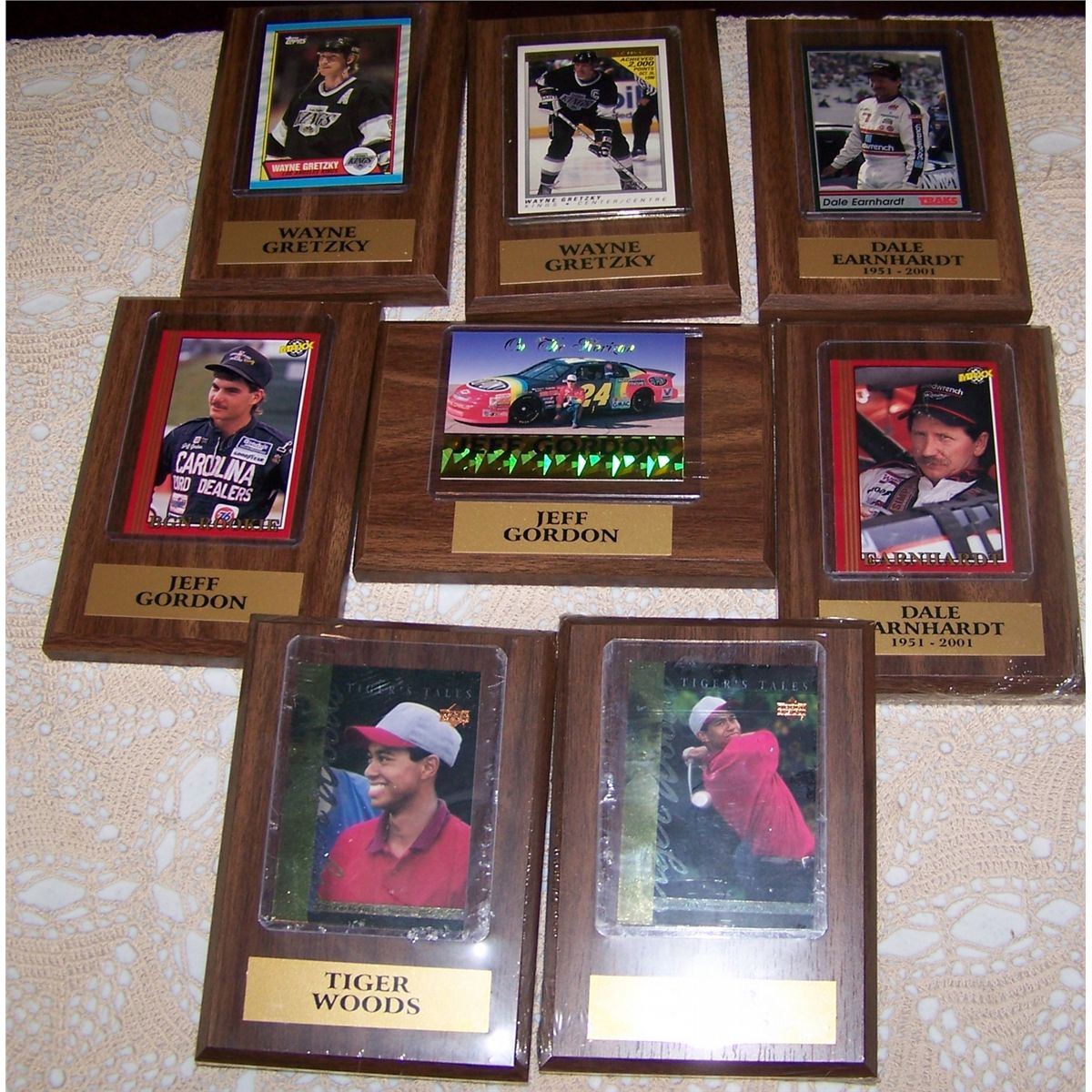 LOT OF (8) FRAMED SPORTS CARDS INCLU: TIGER WOODS, DALE EARNHARDT ...